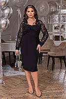 Шикарное нарядное женское платье с гипюром большого размера 48-50, 52-54, 56-58, 60-62 черное