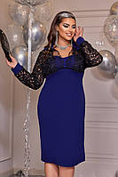 Шикарне ошатне жіноче плаття з гіпюром великого розміру 48-50, 52-54, 56-58, 60-62 сині електрик