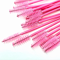 Щеточки нейлоновые для бровей и ресниц, розовые с розовой ручкой, 50 шт/уп