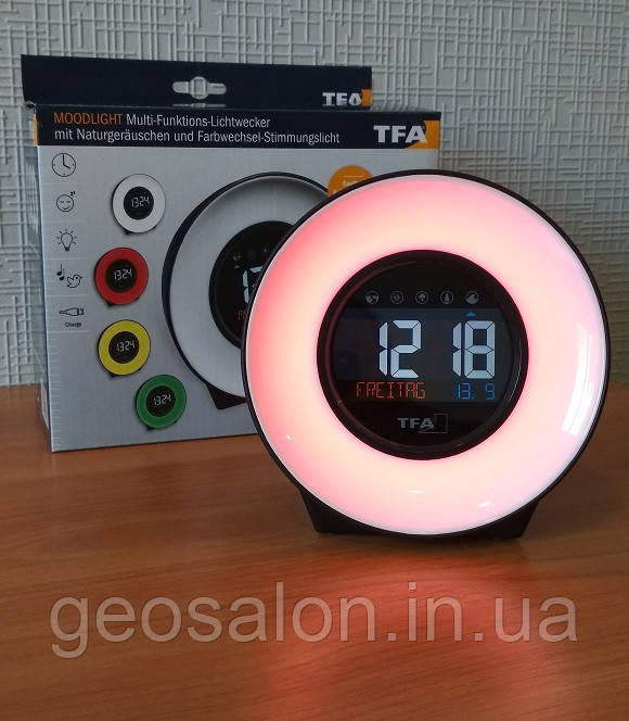 Будильник-світильник TFA "MOOD LIGHT", звуки природи, змінює кольори, адаптер, 138x92x139 мм 60.2023.02