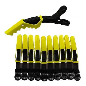 Набір затискачів для волосся Hots Professional Alligator Black & Yellow, 10 шт (HP22015-YEL)
