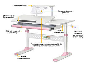 Ортопедична парта стіл для дівчинки школяра | ErgoKids TH-310 PN з полицею, фото 2