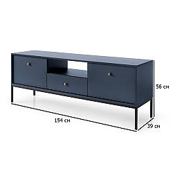 Тумба під телевізор Mono 154 см синя із чорними металевими ніжками для вітальні
