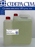 Соляная кислота 14% раствор, тех (1,07 кг; 11 кг; 21 кг)