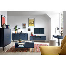 Модульна колекція меблів для вітальні Mono синього кольору з чорними ніжками