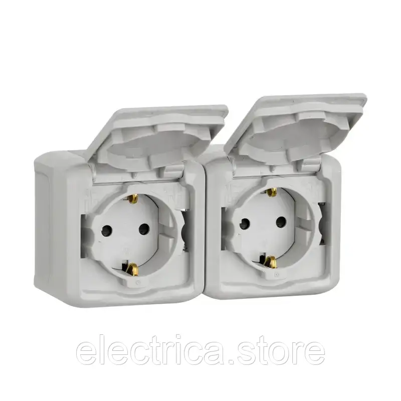 Forix Розетка подвійна із заземленням та шторками IP44 білий 782374, фото 1