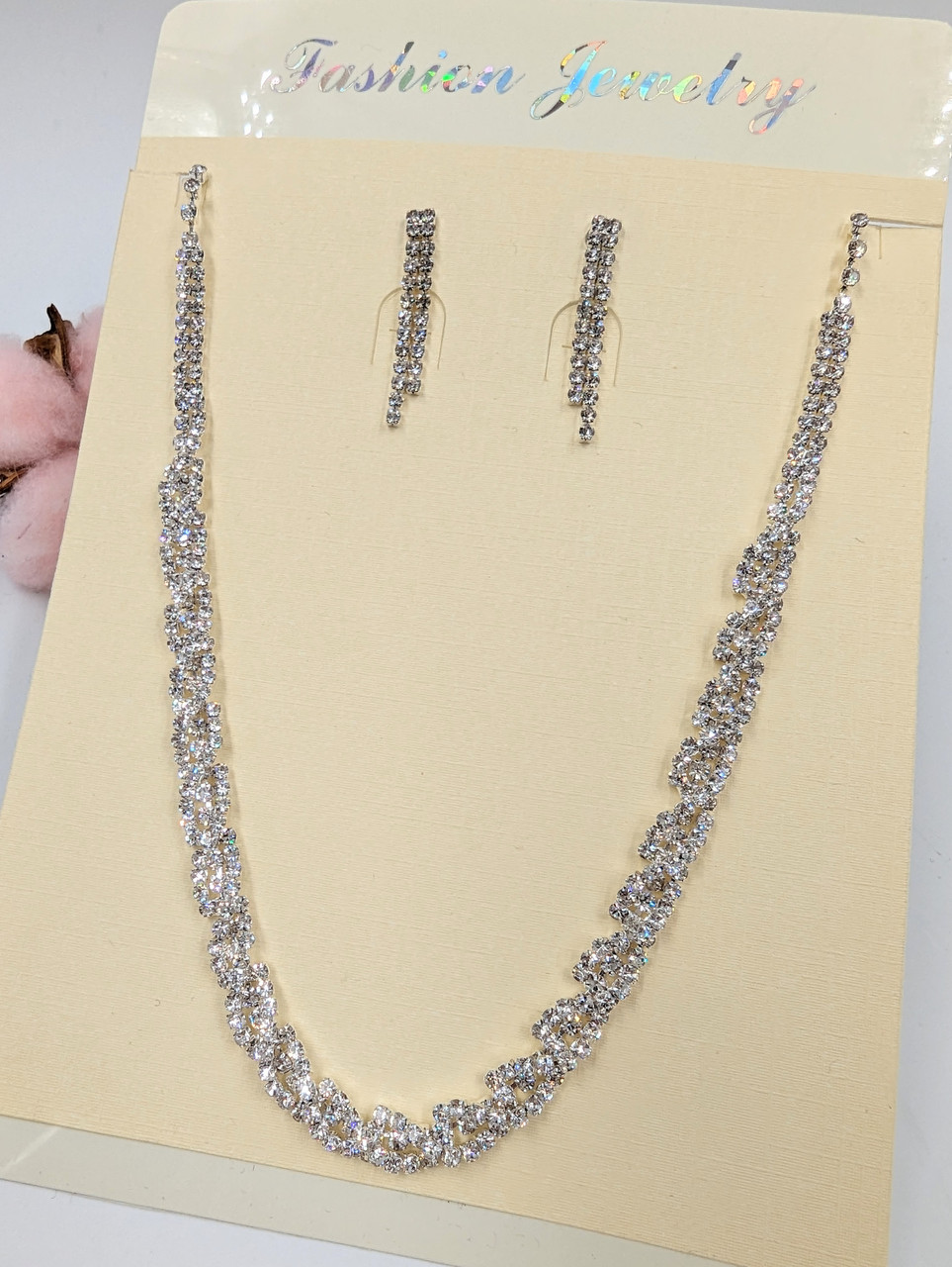 Кольє з сережками Fashion Jewelry Кольє 34 см+16 см Сережки 3 см Набір біжутерії Красива прикраса для весілля