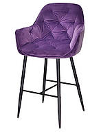 Барное кресло с подлокотниками Chic BAR 75-ВК на черных металлических ножках, мягкое сиденье велюр пурпурный OR-857