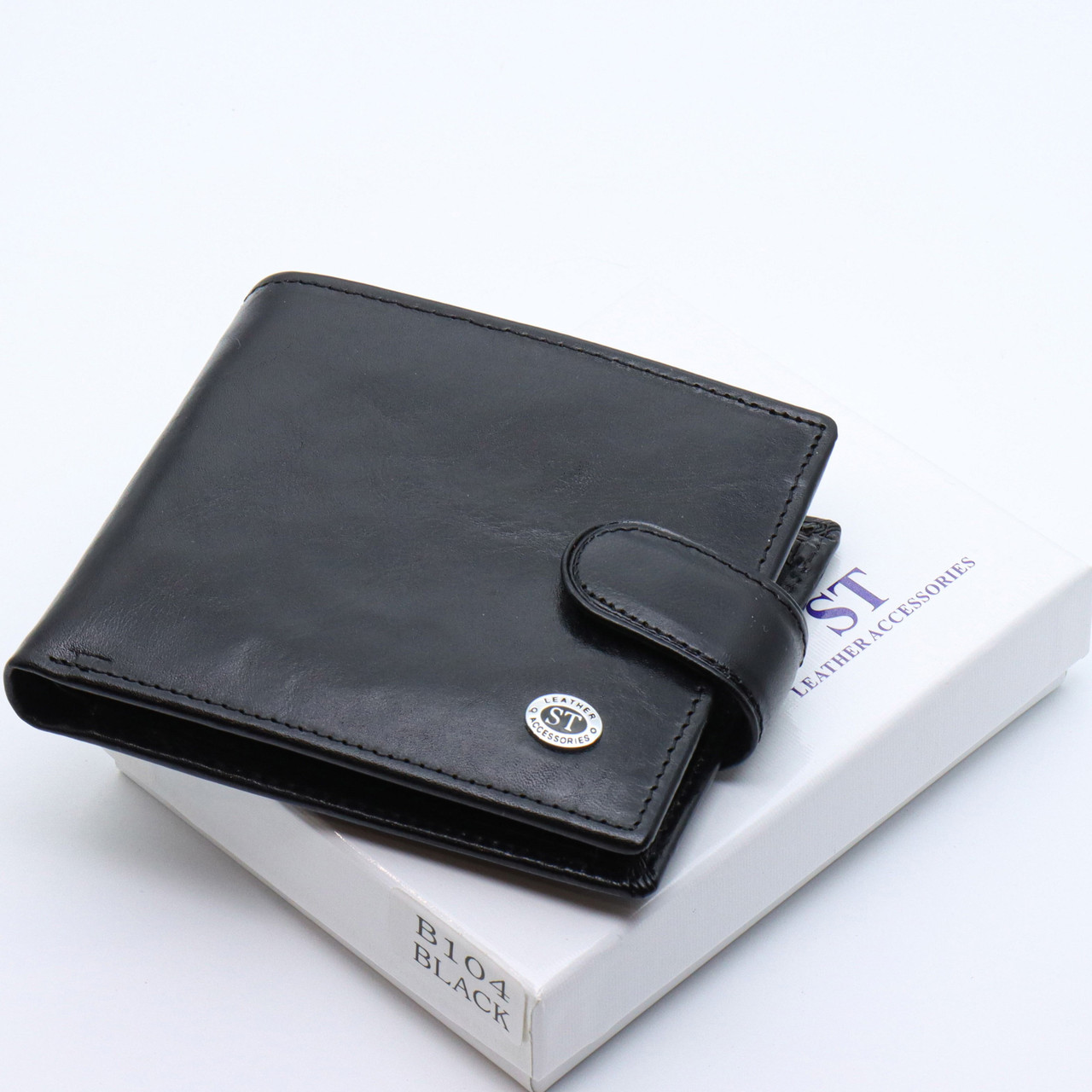 Шкіряне чоловіче портмоне на кнопці ST Leather ST104 Чорний, фото 1
