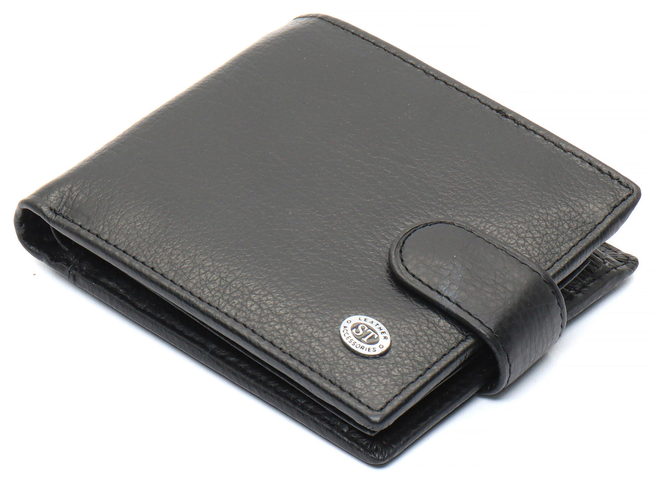 Чорне чоловіче портмоне з натуральної шкіри з фіксацією ST Leather ST103, фото 1