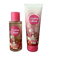 Набір Victoria's Secret PINK Fresh and Clean Glow Оригінал! Спрей для тіла міст та лосьйон