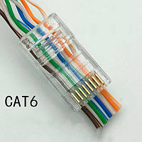 Коннектор RJ-45 8P8C UTP cat.6 RJ-45 категории 6 со сквозными отверстиями, 6 кат