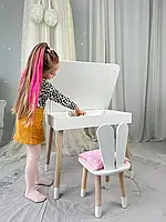 Белый стол с внутренним ящиком и стул "зайчик" для малышей, Детский столик и стульчиком для хранения