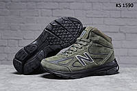 Чоловічі зимові кросівки New Balance 990 (зелені) ЗИМА,|черевики для чоловіка на зиму