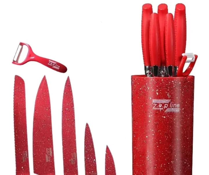 Профессиональный набор кухонных ножей Zepline ZP-046 с подставкой 7 предметов, Красный Набор кухонных - фото 4 - id-p2052336256