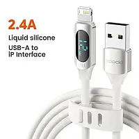 Кабель с дисплеем Toocki USB to Lightning для Apple iPhone, iPad, Airpods 12W 2.4А White Silicon 1m