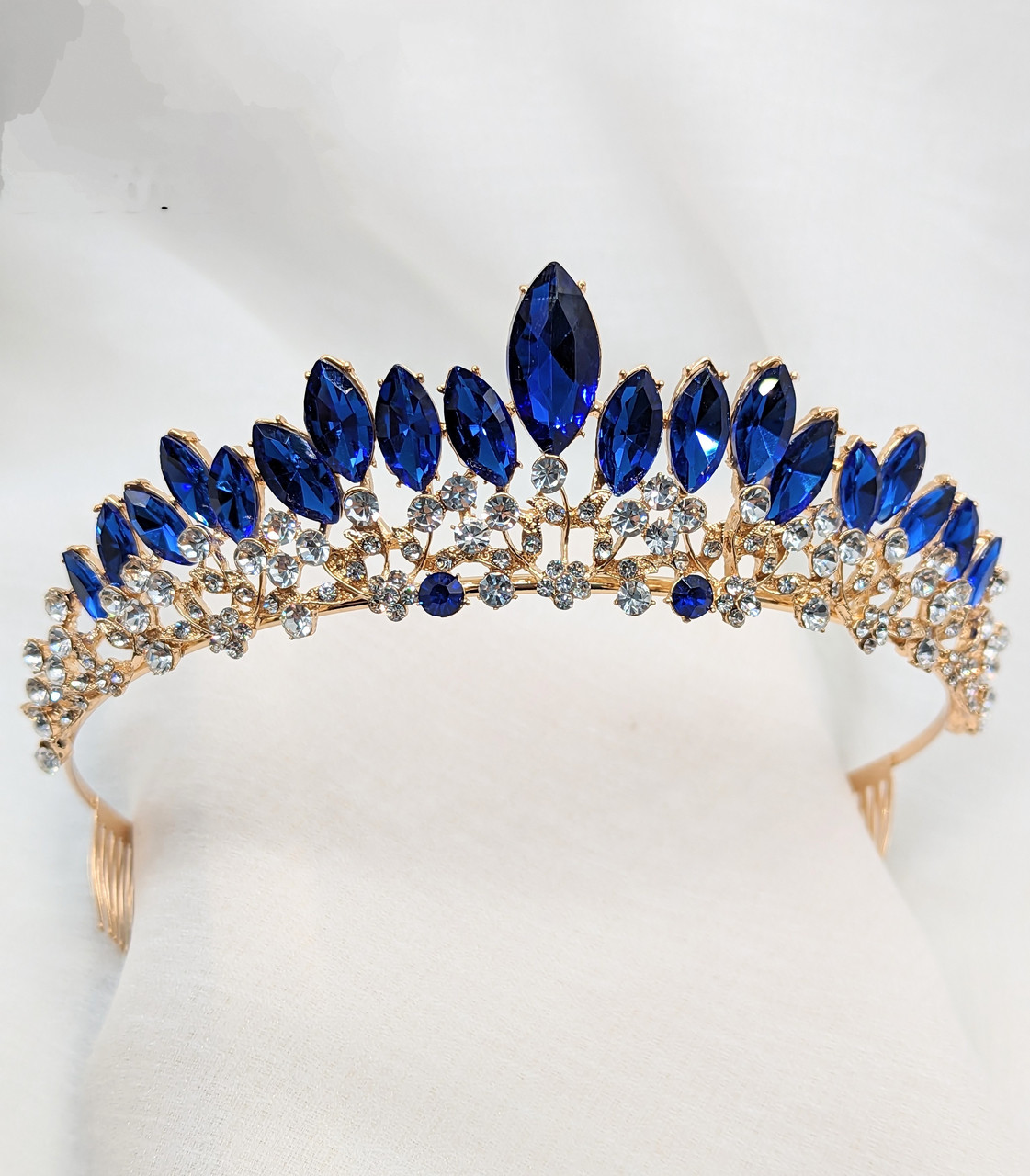 Корона-діадема для дівчат 4,70 см Стильна тіара Корона з синіми кристалами Корона з кристалами