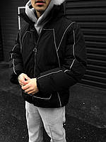 Чоловіча тепла чорна коротка зимова куртка зі світло-відбиваючою стрічкою M