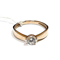 Золотое женское кольцо 18.5 классическое с круглым камнем цирконием