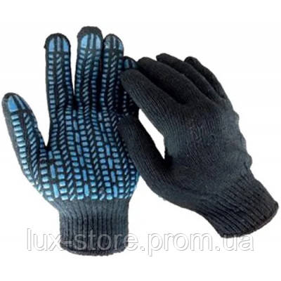 Защитные перчатки Werk ХБ черные, синие "квадраты" (WE2122) d - фото 1 - id-p2052333189