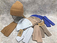 Женский комлект Ugg шапка и перчатки, женские шапки, женские перчатки, теплая шапка, модные шапки, набор
