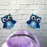 Ободок карнавальный Сова на пружинках голубые