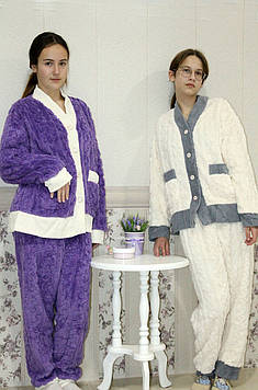 Піжама тепла для підлітків дівчаток махрова на ґудзиках