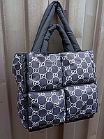 Женская стильная стеганая дутая сумка с кожзам вставками, сумка на плечо, дутик, сумка на молнии, сумка модная Цвет 2