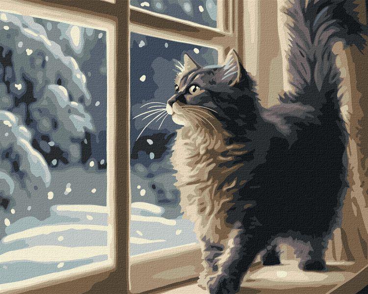 Картина за номерами Снігопад за вікном котик art_selena_ua 40х50 Ідейка (KHO6550)