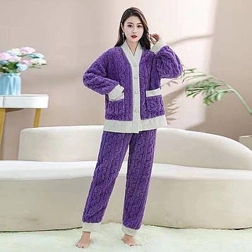 Жіночий домашній костюм піжама тепла махрова лаванда