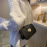 Жіноча класична сумка крос-боді 10214 на цепочці на три відділи чорна, фото 6