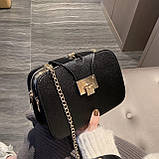 Жіноча класична сумка крос-боді 10214 на цепочці на три відділи чорна, фото 10