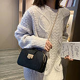 Жіноча класична сумка крос-боді 10214 на цепочці на три відділи чорна, фото 7