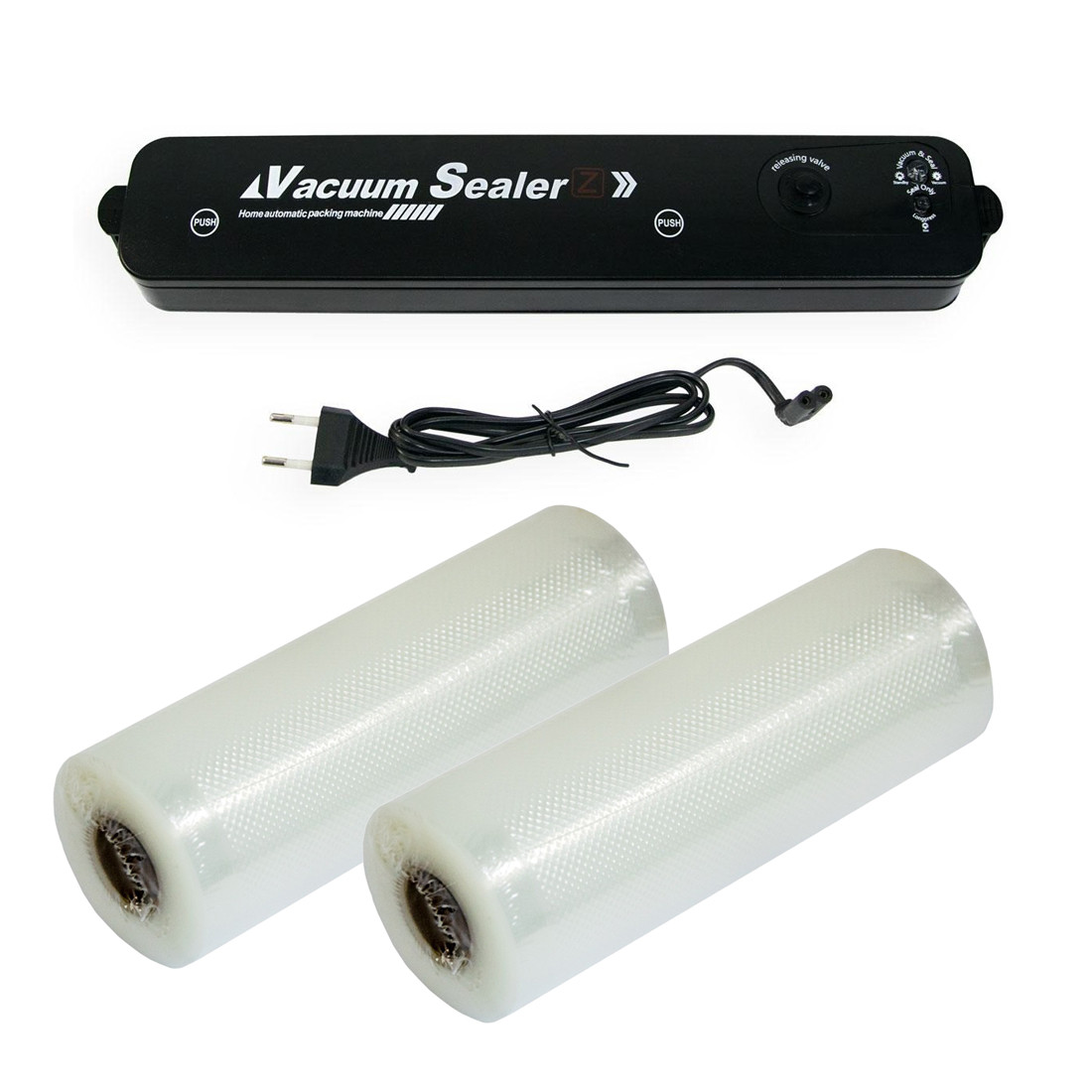 Вакууматор Vacuum Sealer ZFKK-0016 90W Черный и 2 рулоны пакетов для вакууматора 20*500 см (TO) - фото 2 - id-p2052370076