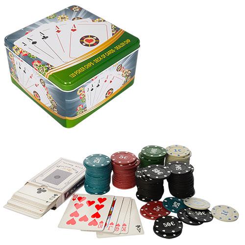 Настільна гра "Покер", 120 фіш., (з номін.), карти, у кор.метал 15,5*15,5*8,5см (12шт)