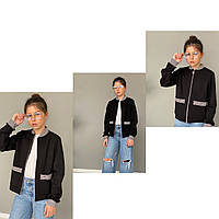 Куртка-бомбер для девочек, Артикул: MD6699-чёрный,128-152 рр. [есть:152,140]