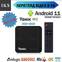 Смарт тв приставка 4к на андроид TANIX W2 2 16 для телевизора, Android 11 tv на 4 ядра