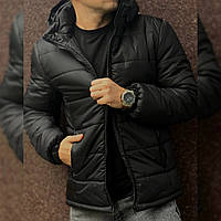Мужская куртка на флисе, зимняя стеганая с капюшоном, теплая черная повседневная качество S