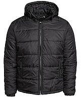 Куртка чоловіча зимова утеплювач фліс стьобана з капюшоном тепла повсякденна чорна