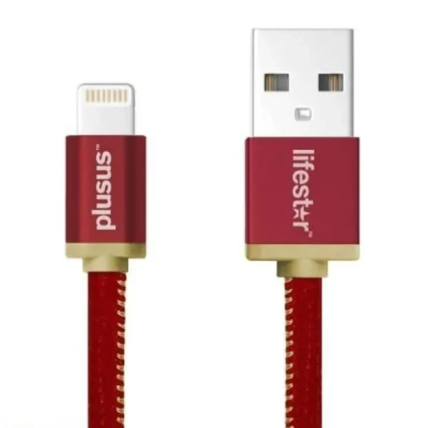 Дата-кабель PlusUs LifeStar 1m USB(тато) - Lightning(тато) Red