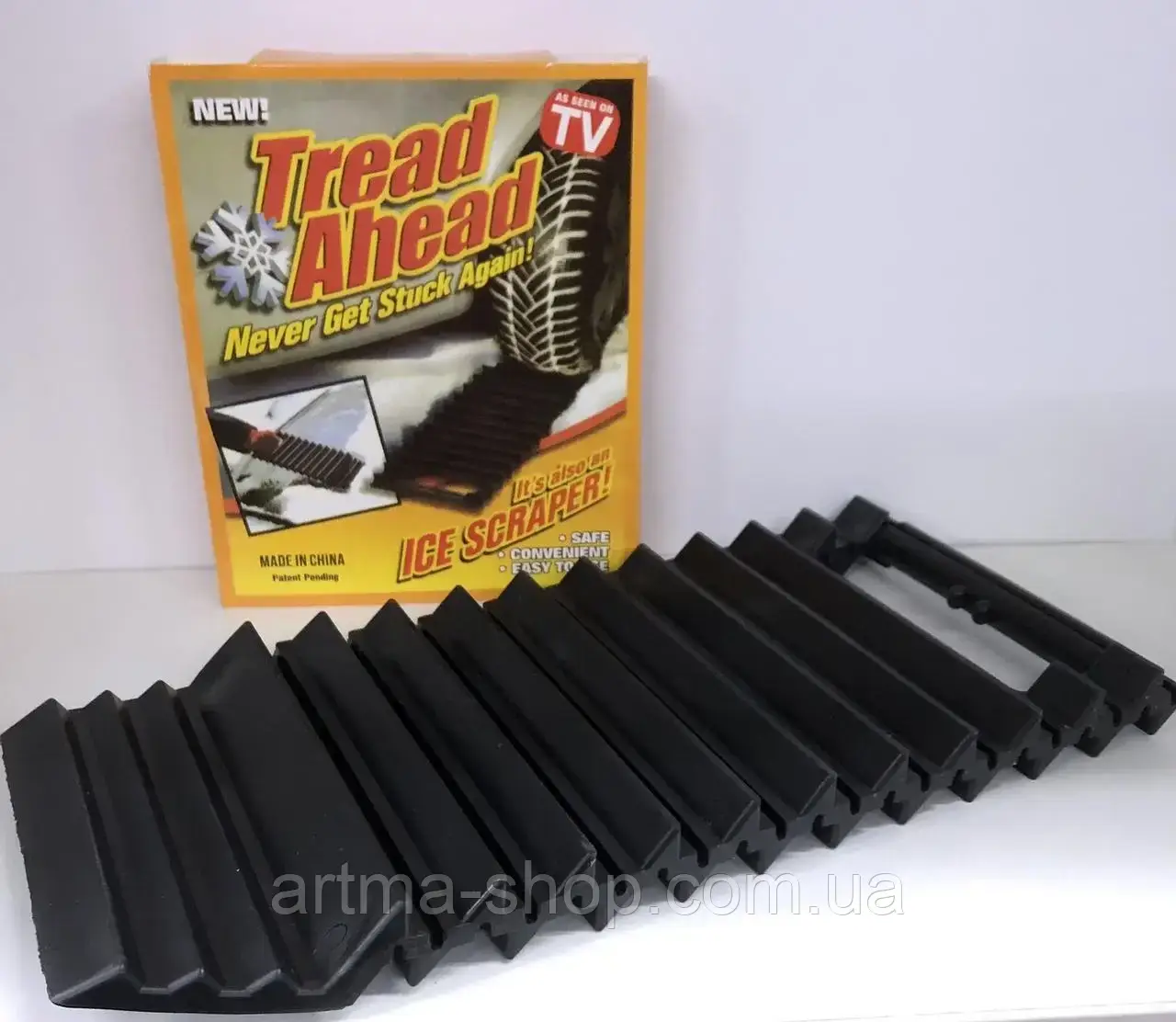 Антипробуксовувальна підставка Tread Ahead трап проти ковзання під колесо та скребок для льоду автомобільний, чорний (ICE 0927), фото 1