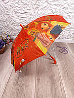 Зонтик трость для девочки полуавтомат Винкс оранжевый с мультипликационными персонажами