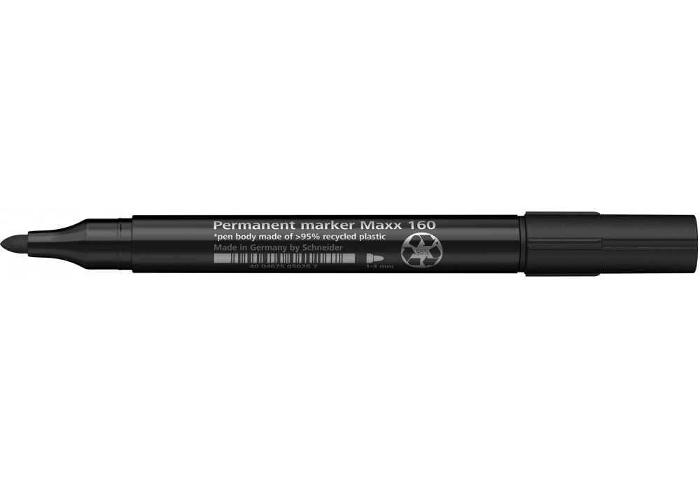 Маркер перманентний (спиртовий) SCHNEIDER MAXX 160 2-3 мм, чорний, 10 шт, фото 1