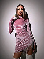 Жіноча облягаюча бархатна міні сукня з бахромою зі стразами Dp239