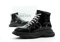 Женские ботинки McQueen black (черные) высокие повседневные демисезонные ботинки Y12415