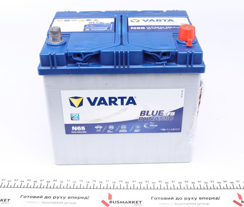 Акумуляторна батарея 65Ah/650A (232x173x225/+R/B00) (Start-Stop EFB) Blue Dynamic N65 Азія 565501065 D842 UA62