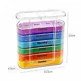 Таблетниця - органайзер для таблеток зі знімними осередками Vertical 7х4, веселка, фото 6