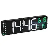 Годинник електронний настільний з пультом ДУ, чорний корпус, білі та зелені цифри (SM 601/ 8766)