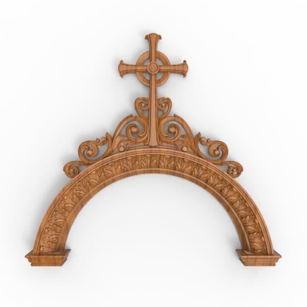 Різьблена арка з дерева в церкву з хрестом на церковні меблі в храм на іконостас тетрапод анолой кивот царські ворота