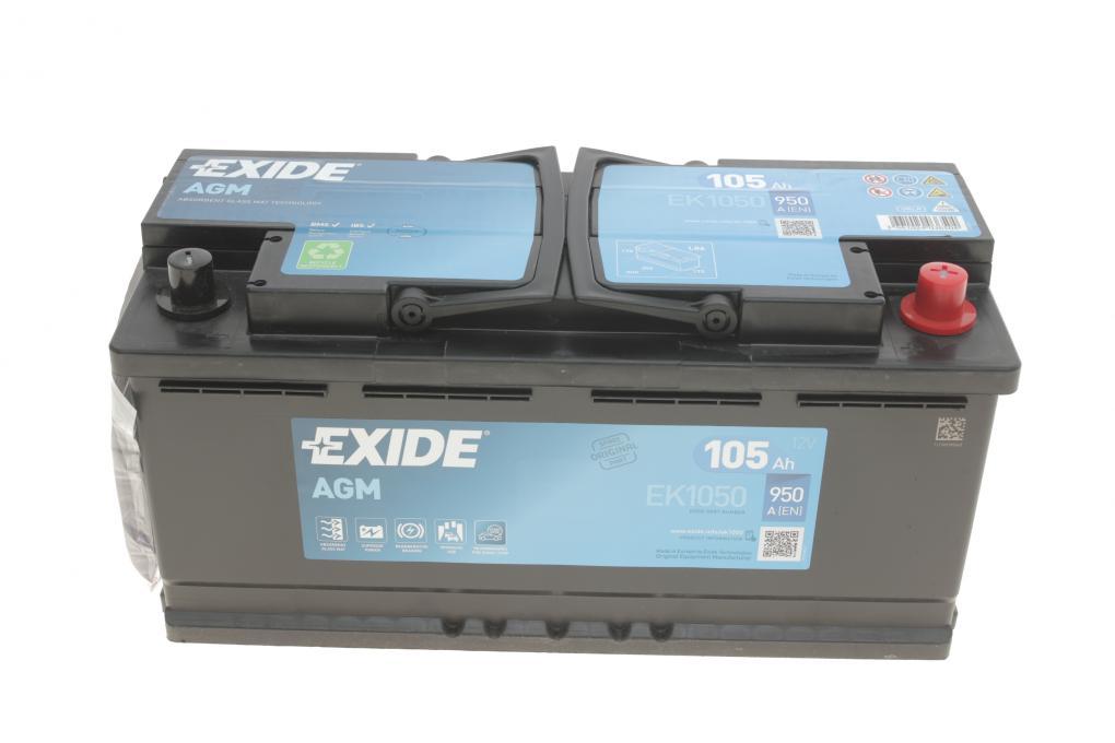 Акумуляторна батарея 105Ah/950A (392x175x190/+R/B13) (Start-Stop AGM) (аналог EK1050) EXIDE EK1050 UA62, фото 1